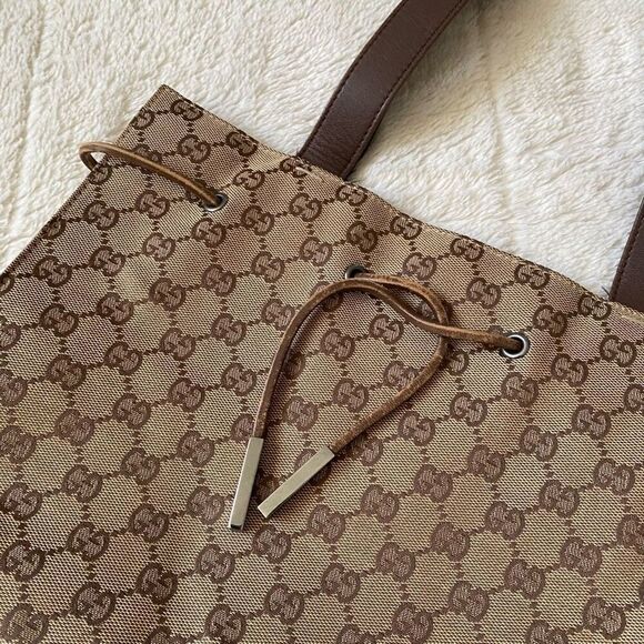 Gucci Canvas Monogram Drawstring Mini Vintage Y2K Tote Bag Purse - Picture 6 of 11